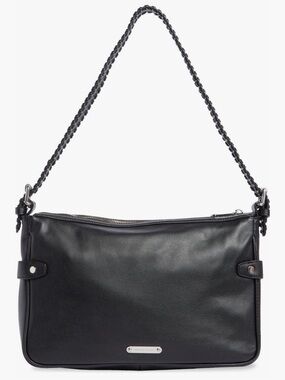 Rebecca Minkoff Black Braided-Handle Leather Shoulder Bag